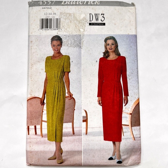 Butterick Pattern Dress Easy Midi 12 14 16 Semi Fitted Mock Wrap 4557 Vtg 90s - Picture 2 of 4